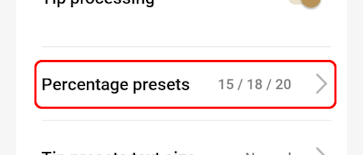Tipping percentage presets