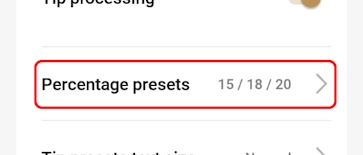 Tipping percentage presets