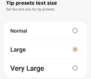 Tip percentage presets text size options