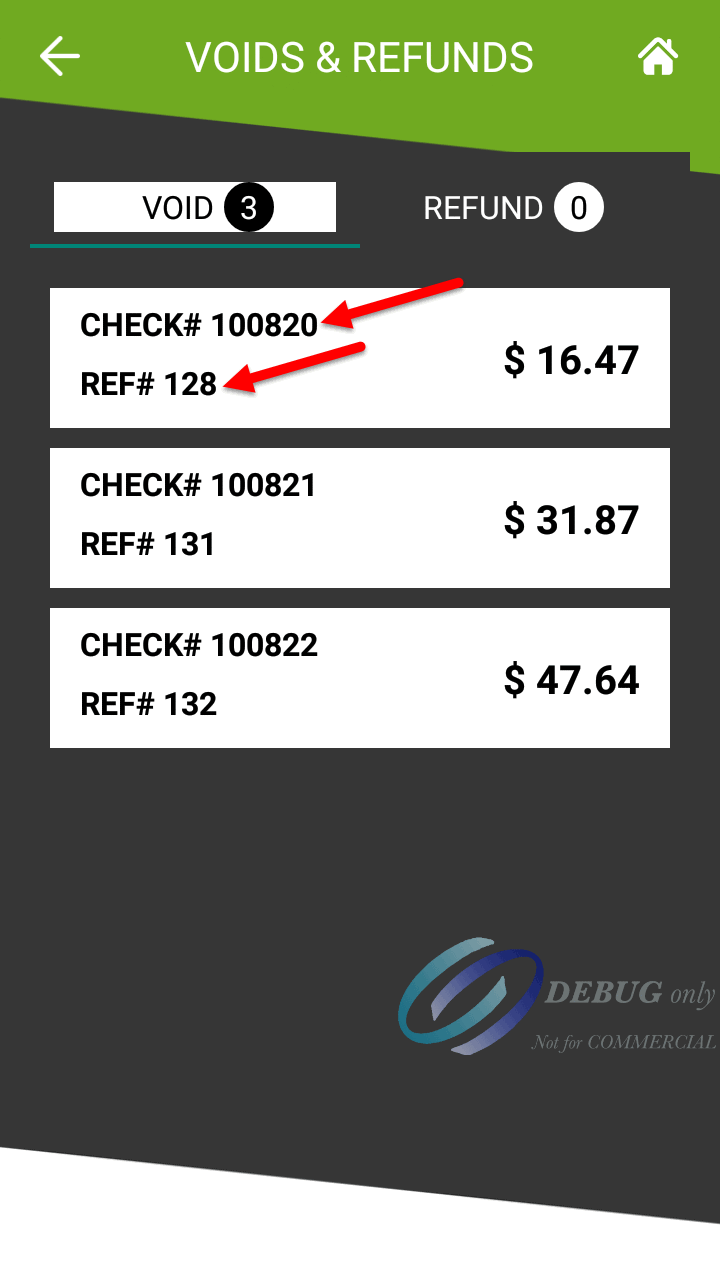 Void & Refunds list with highlights