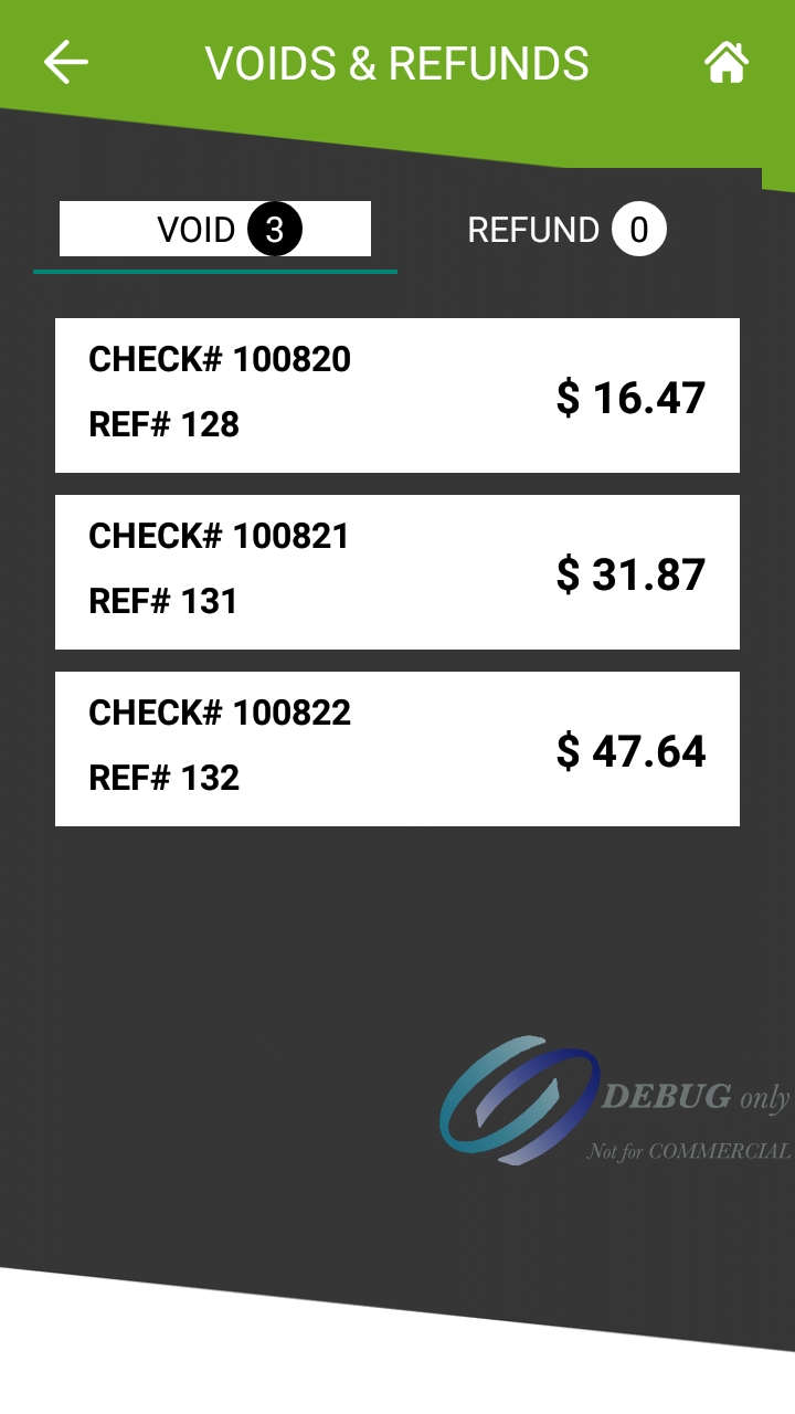 Voids & Refunds list